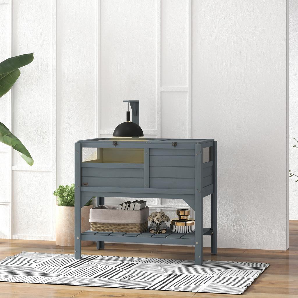 Wooden Tortoise House, with Shelter, Run, Shelf, Lamp Holder, Tray, Grey