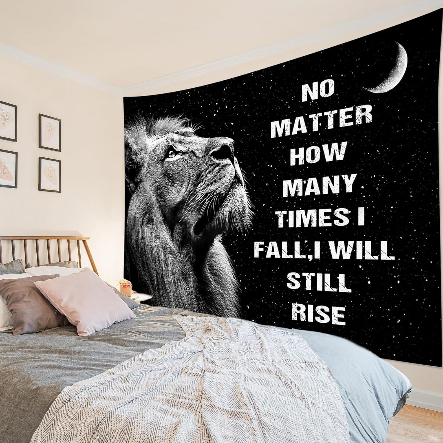 Black and White Lion Tapestry Wall Hanging Wild Animal Lion and Inspirational Quotes Wall Art Space Galaxy Tapestry for Bedroom 100X70CM