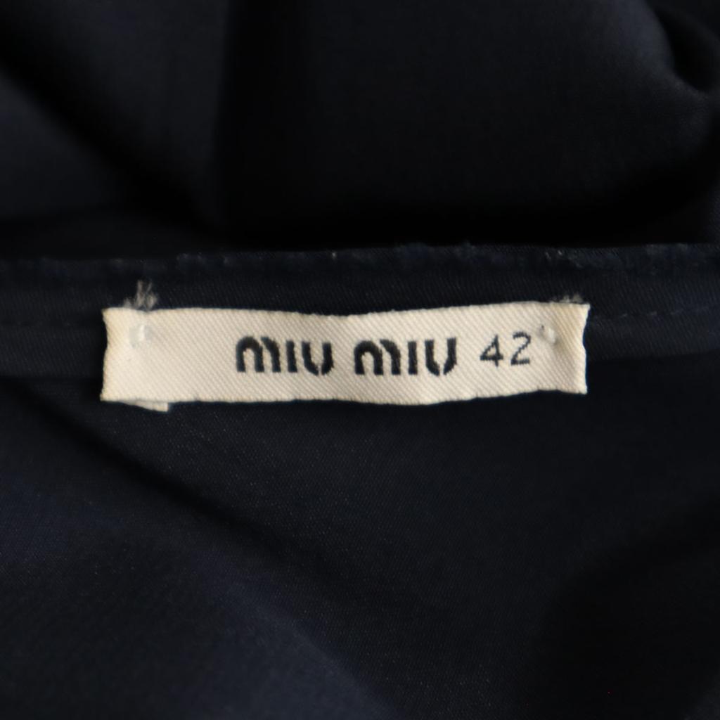 MIUMIU silk Short sleeve Frill one piece 42 Navy French sleeve Women Used