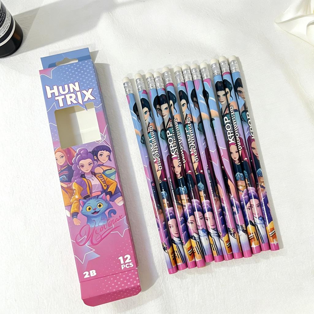12 Pcs/Set K-POP Demon Hunters Movie Character Black Pencils, Peripheral Stationery Gift for Students & Children