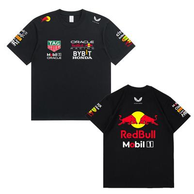 Red Bull Męski Damski T‑Shirt Drużyny Wyścigowej F1, Letni Bawełniany T‑Shirt z Krótkim Rękawem, Nadruk Przód Tył, Casualowy Luźny Top Sportowy, Wielokolorowy