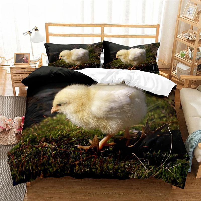 Farm Chicken King Queen Full Duvet Cover Hen Lovely Chick Bedding Set Family Animal Quilt Cover 2/3pcs Polyester Comforter Cover