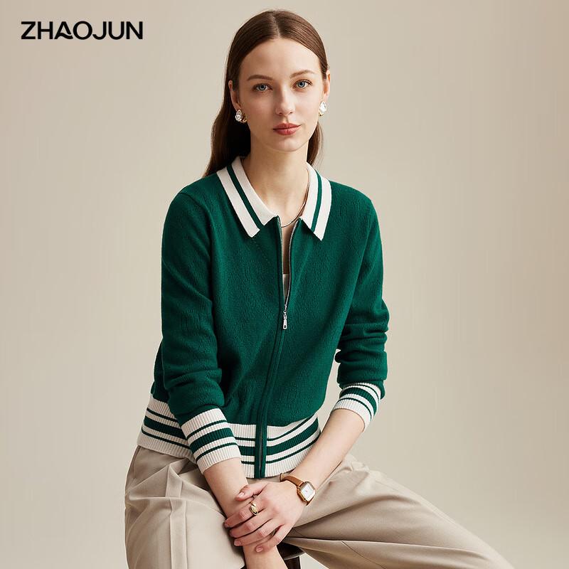 Zhaojun Women s Autumn/Winter Color-Block Stripe Wool Knit Cardigan 2XL
