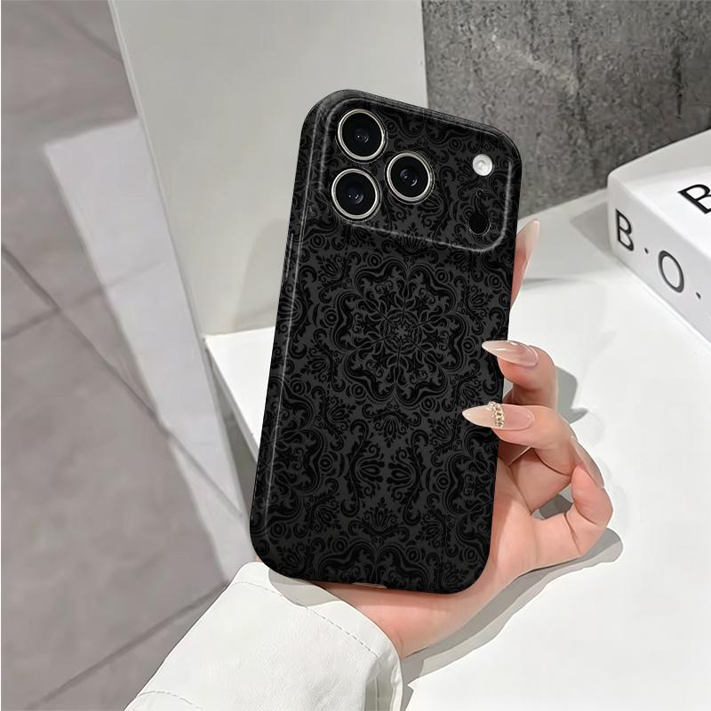 Gothic Intricate Black Symmetrical Mandala Pattern Art Film Aesthetic Protective Shockproof Bumper Phone Case Cover For iPhone 14 15 16 Pro Max Plus