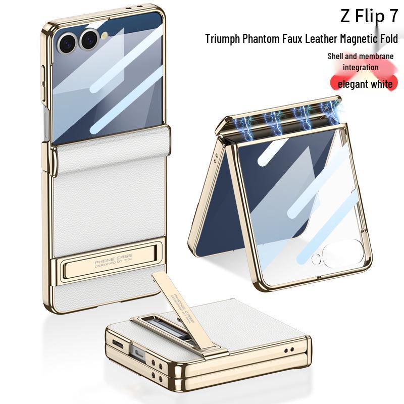 Samsung Galaxy Z Flip7 Magnetic Leather Full Coverage Case with Electroplated Hinge - GKK