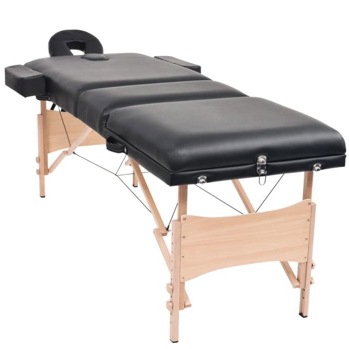 VidaXL Table de massage pliable et tabouret 10 cm d'épaisseur Noir 110157