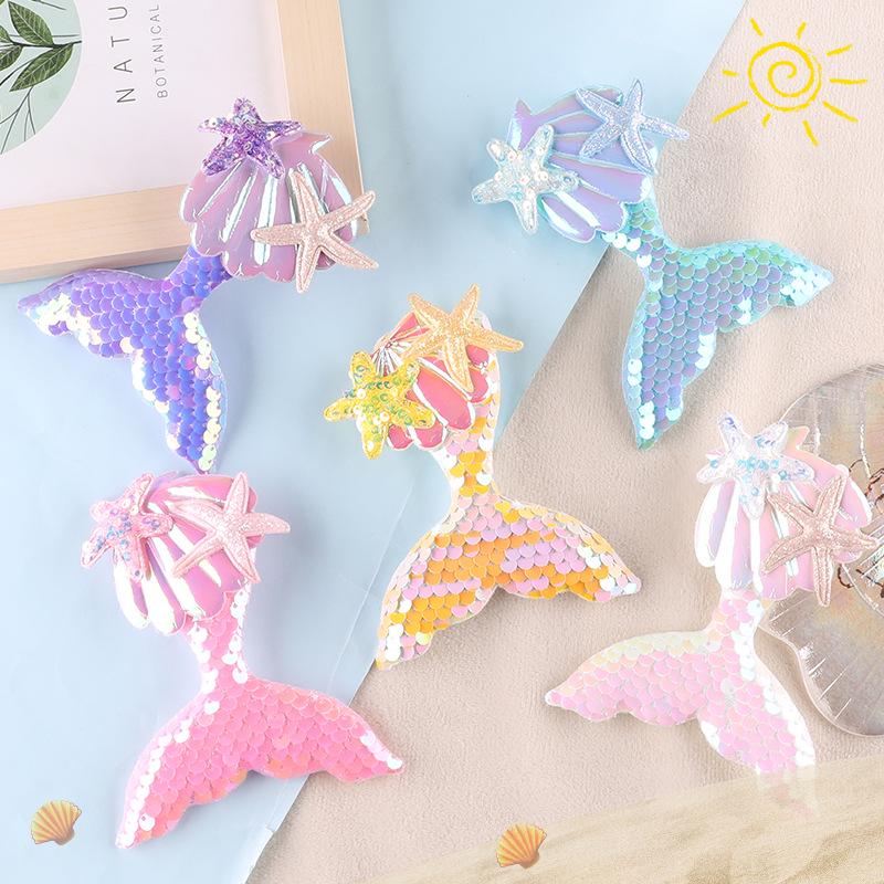 

Handmade Embroidered Starfish and Fish Tail Patch with Beads