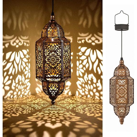 Twinkya Hanging Solar Lights Outdoor Garden Decorative Solar Lantern Waterproof Metal Moroccan Outdoor Decorations for Patio Pathway Yard Porch