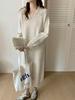 Long Knitted Dress for Women's Autumn and Winter New Loose and Lazy Polo Collar with Coat Backing Sweater Dress for Women