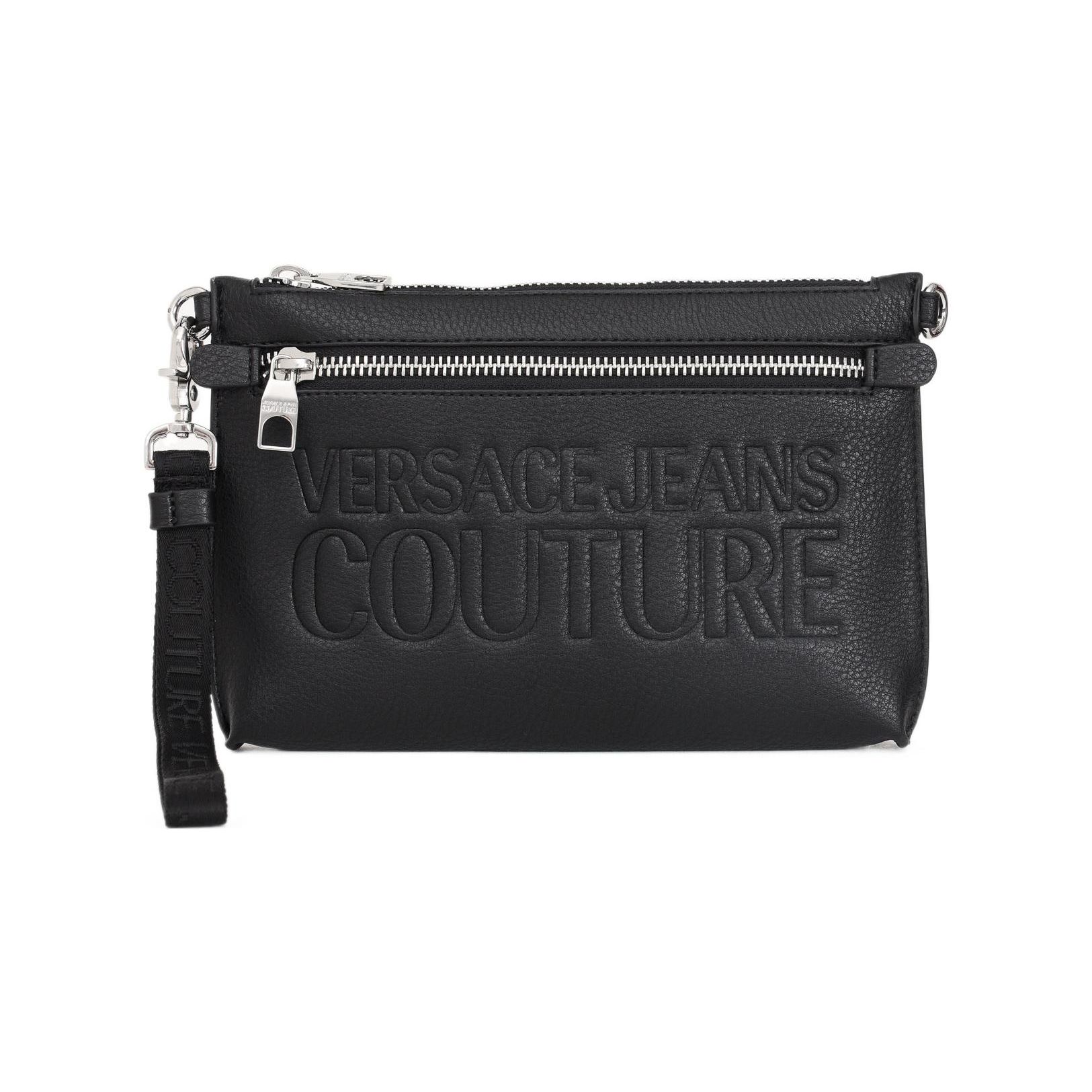 Versace Jeans Couture Solid Simple Logo Zipper Closure Leather Clutch Men clutch Black 73YA5P20ZG128899 Basic Set (Bag+Dust Bag)