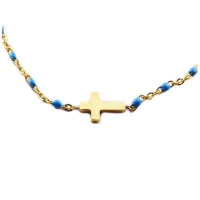 [R0058] - Designer Steel Bracelet 'Cross' Turquoise Gold - 10x7 Mm