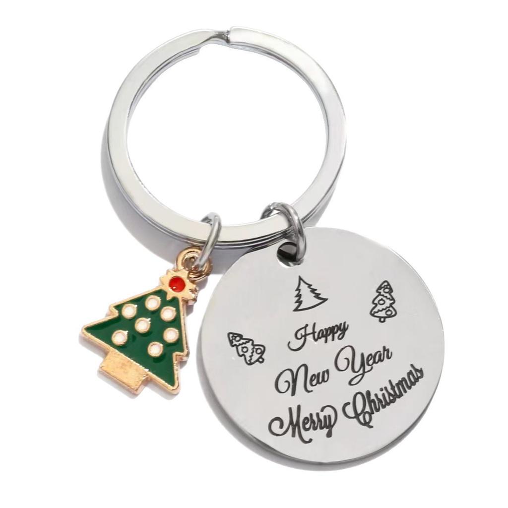 Christmas Stainless Steel Keychain in Stock Christmas Tree Santa Bell Laser Metal Holiday Gift Stainless Steel Keychain for Backpack Bag Pendant