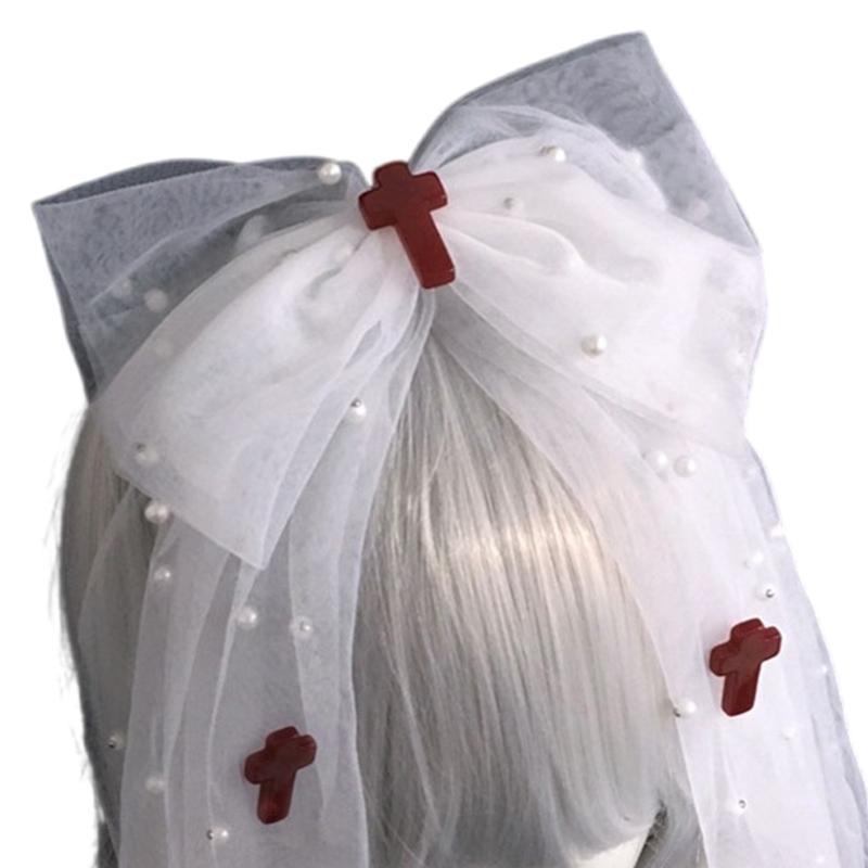 

Punk Veil Headband for Festivals and Parties Unique Mesh Designs Hairband with Crossed Pin for Fashion Enthusiasts красный