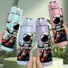 1PC Sitting Astronaut Space Suit Pattern 750ml Color Plastic Sports Water Bottle Leakproof Flip Straw Lid Suitable for Sports Office Home Use