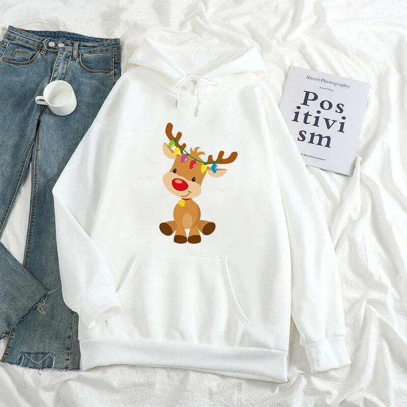 

Женские рождественские модные толстовки Kawaii Elk, милый топ с мультяшным принтом, рождественская праздничная одежда, подарки для мальчиков и девочек, большие толстовки с капюшоном 3XL