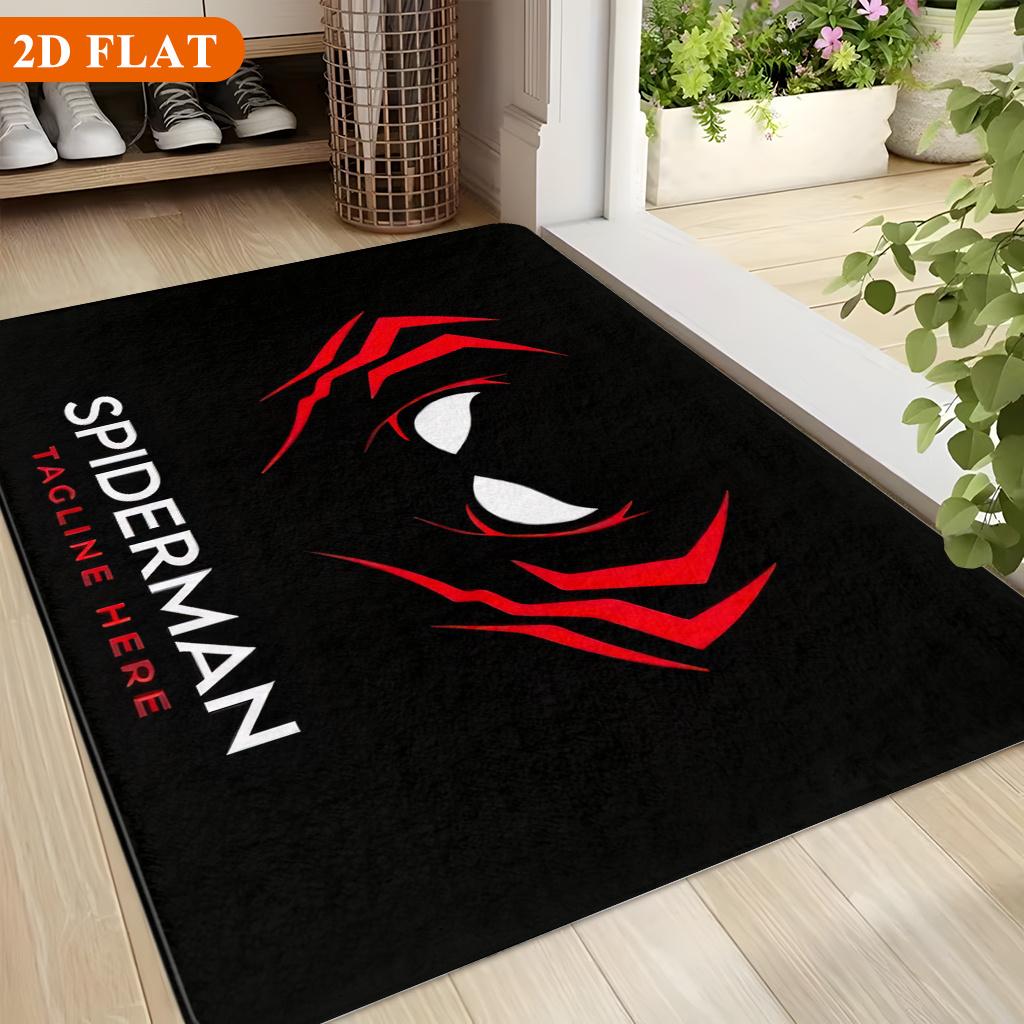 Bath Mat 1pc, Spiderman Logo, MARVEL Flannel Rectangular Mat, Bathroom Non-Slip Entrance Mat, Fun Door Decoration Mat, Home De