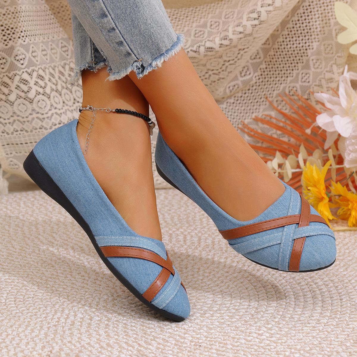 

Women s fashion denim large size women s shoes 2025 new round head flat sole single shoes women s shallow mouth one pedal casual shoes 43