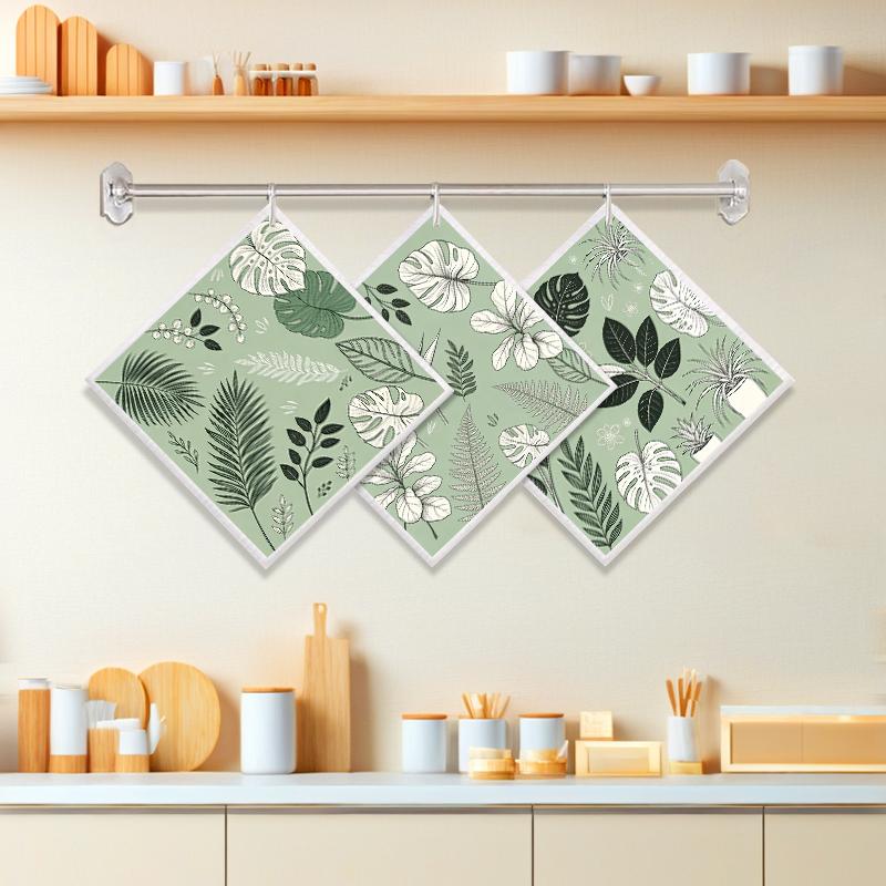 

6PCS Cleaning Dishcloths Reusable Kitchen Dish Towels Green Leaves Pattern Dishcloth Absorbent Lint Free Cloth Washable Duster Rags Tea Towels J129B-3 PCS