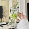400ml quadratischer Glasbecher mit Strohhalm und Schleifenakzent Hitzebeständiger Wasserbecher für verschiedene Getränke
