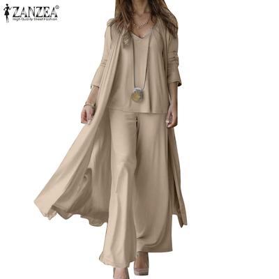 Ensemble trois pièces décontracté pour femme avec cardigan long et débardeur et pantalon ample