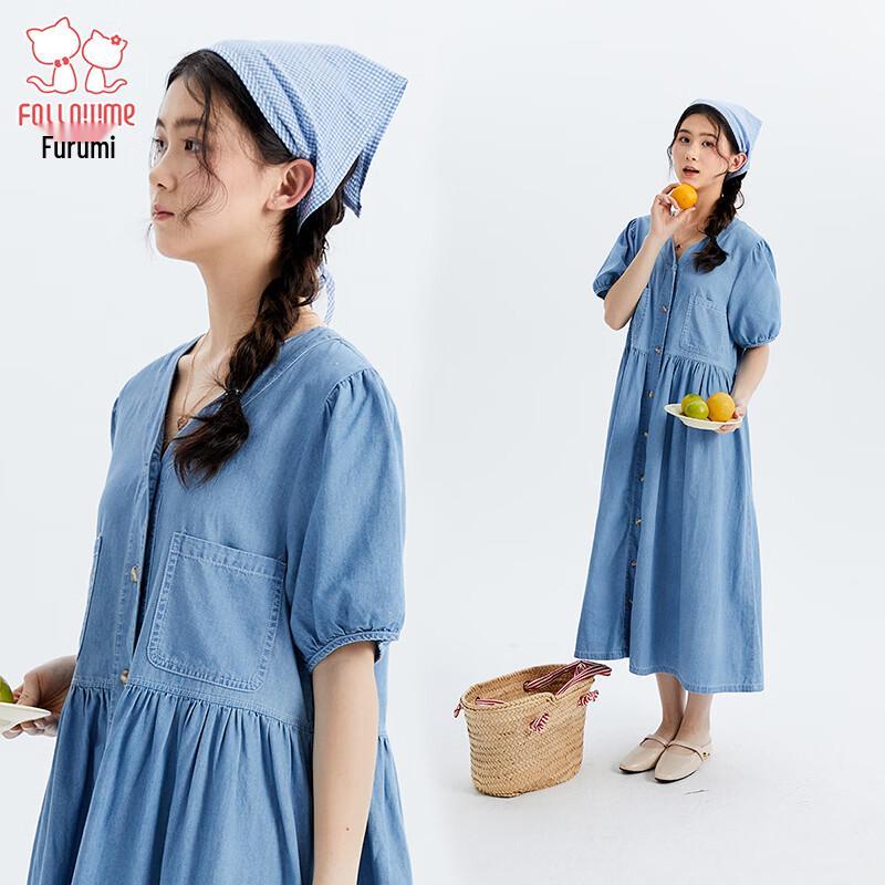 Fulomi Girls  Summer A-Line Loose Fit Denim Dress 165