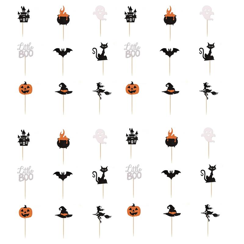 

For Halloween Cupcake Glitter Toppers 36 Pack- Cake Decorations For Halloween Theme Baby Shower Kids Birthday Party Supplies