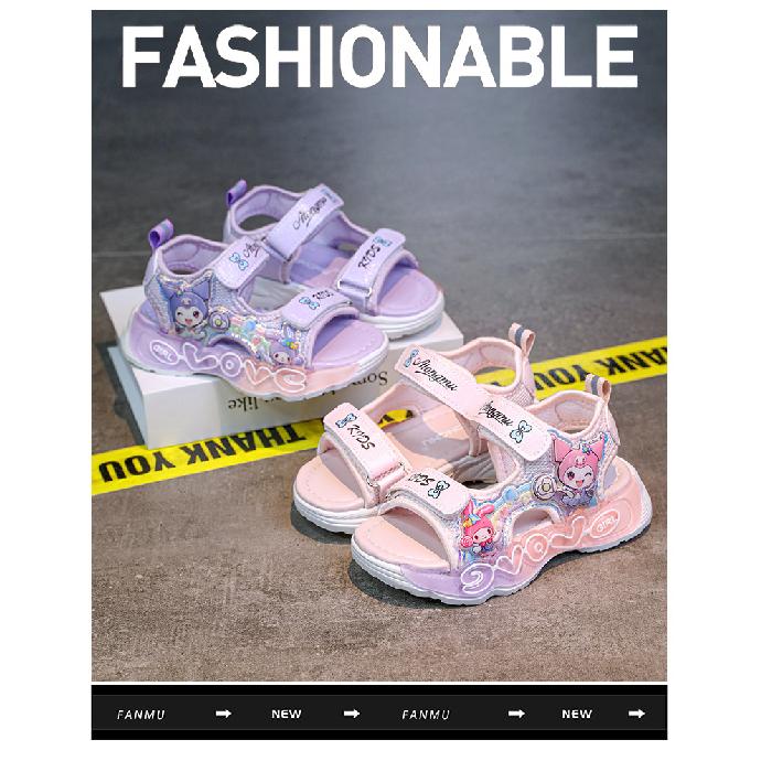 Summer New Girls' My Melody Princess Sandals Children's Kuromi Velcro Glowing Student Beach Shoes