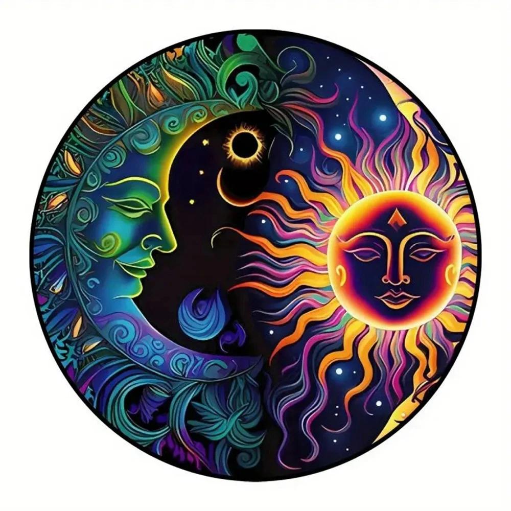 Round Metal Aluminum Sign Art Sun and Moon Wreath Decorative Plates Entrance Gift Mask Theme For Bar Club Home Room Wall Decor