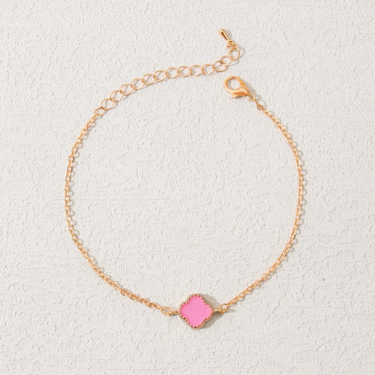 

Модный квадратный женский браслет на щиколотку с четырьмя листочками клевера, стиль пляжного отдыха, персонализированная универсальная геометрическая цепочка на щиколотку, ювелирные изделия на щиколотку розовый