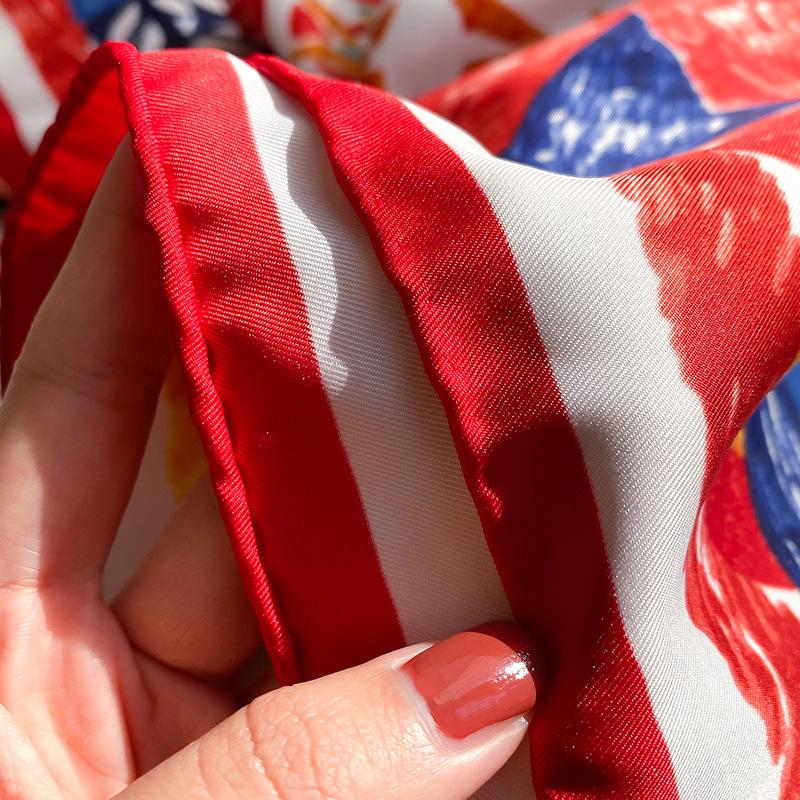 Women  Designer Scarf Fashion Oil Painting Aztec Silk Scarves Square Small Handkerchief Neck Snood Bag Hijab 90*90Cm