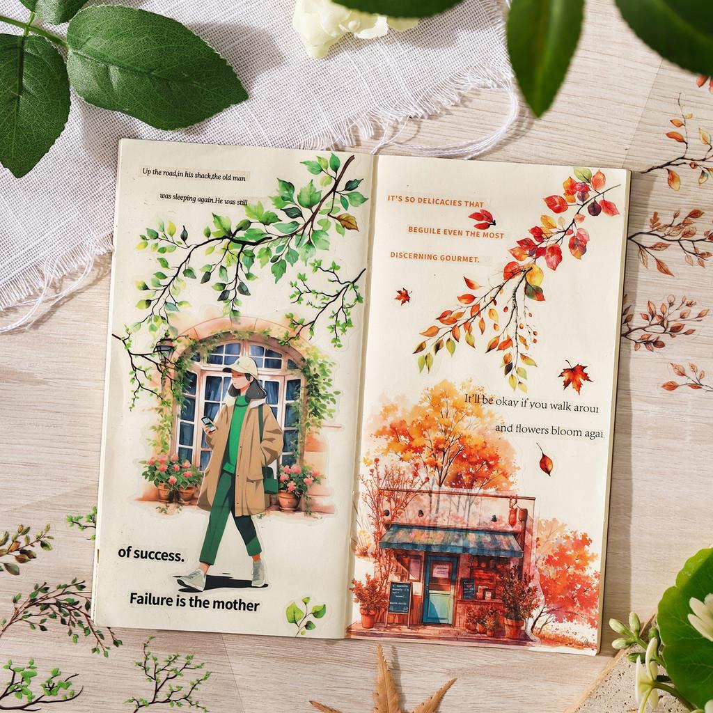 6Sheets Branches Leaves Stickers Embelishment Collage Stickers Plant Flowers for Scrapbooking Junk Journal Diary Stickers