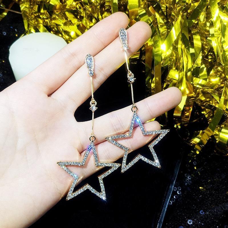 1pair New Style Star Earring Personality with A Long Star Earrings Exaggerated Big Ear Nail
