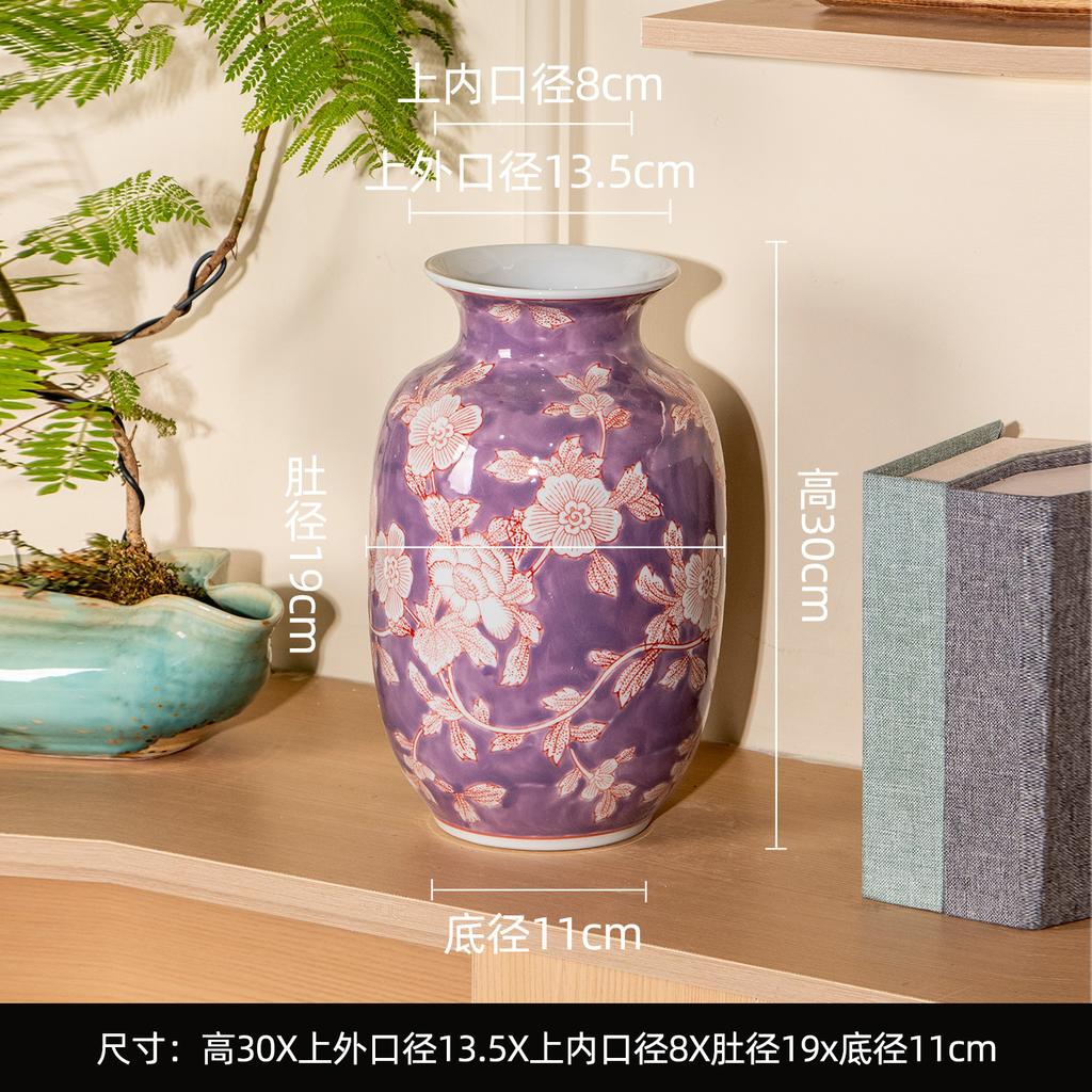 Chinese Blue and White Porcelain Ceramic Vase Colored Handmade Rose Ceramic Jar Flower Vase Flowerpot Home Decoration