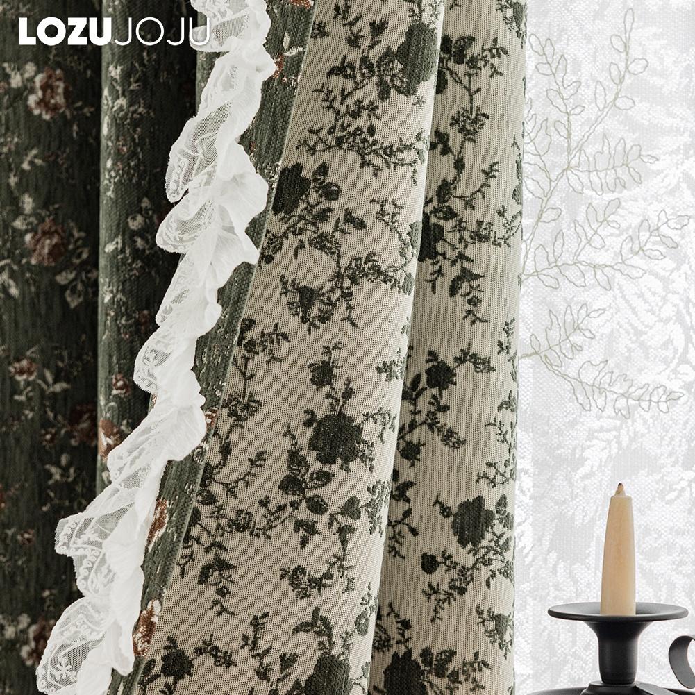 1PC LOZUJOJU Mid Ancient Style Floral Blackout Curtains French Lace Edge Curtains for Bedroom Living Room Home Decor