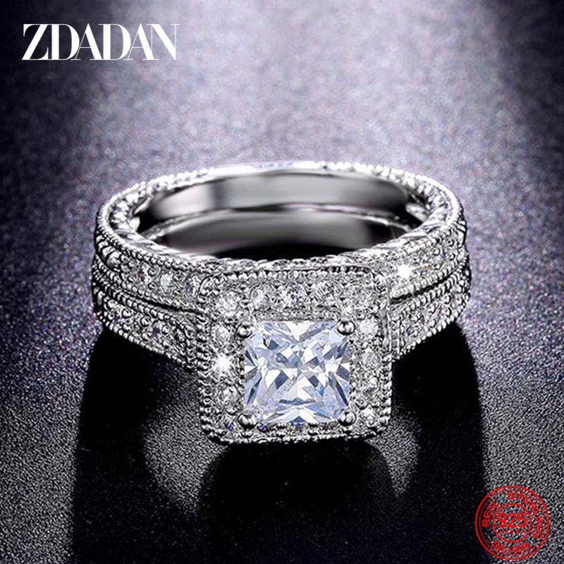 925 Sterling Silber 2 Stück 6MM Zirkon Ring für Damen Charm Schmuck Zubehör Großhandel