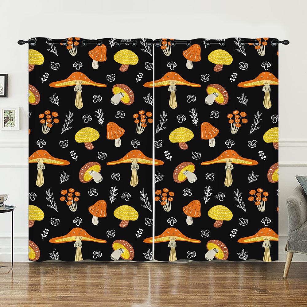 Curtains Mushroom Sunshade Digital Printing Curtains Blackout No Punching Bedroom Living Room Universal