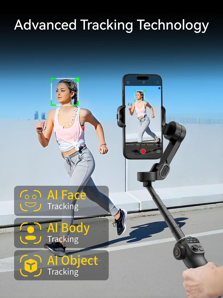 AOCHUAN Smart X2 Gimbal Stabilizer for iPhone Gimbal with Extension Portable Gimbal Stabilizer with OLED Display for Perfect for and Vlogging Black