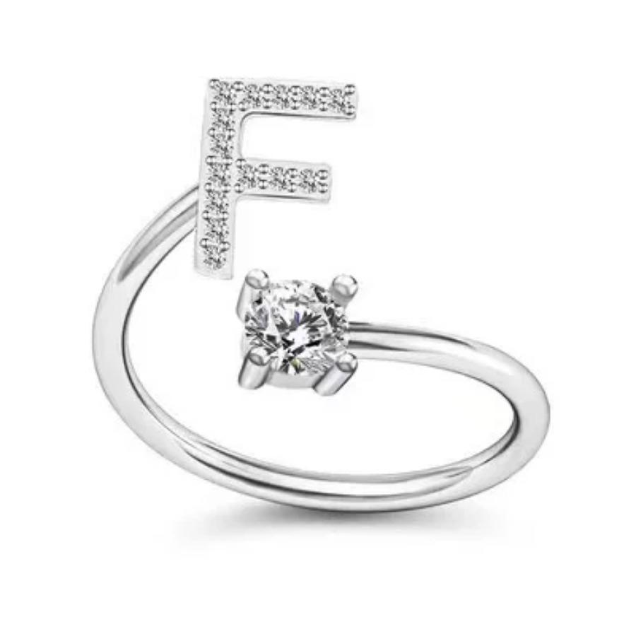 Zircon Initial A-Z Letter Rings for Women Girl Adjustable Opening Ring Name Alphabet Female Wedding Fashion Jewelry Gift