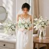 Bright Rose and Peony Faux Stem Bouquet Elegant Hand-Tied Silk Flower
