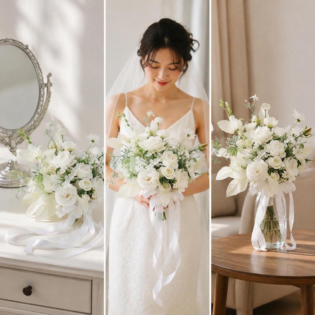 Bright Rose and Peony Faux Stem Bouquet Elegant Hand-Tied Silk Flower