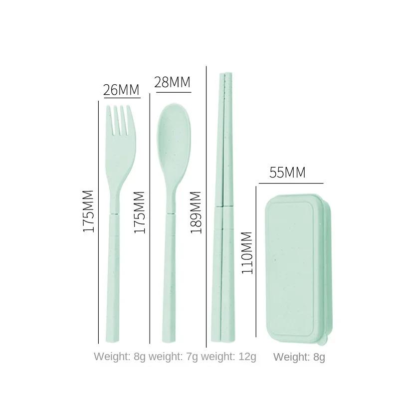 

Набор столовых приборов из трех предметов из пшеничной соломы: палочки, вилка, ложка. Рабочий портативный набор столовой посуды. Студенческая дорожная коробка для ланча, ложка, палочки, вилка