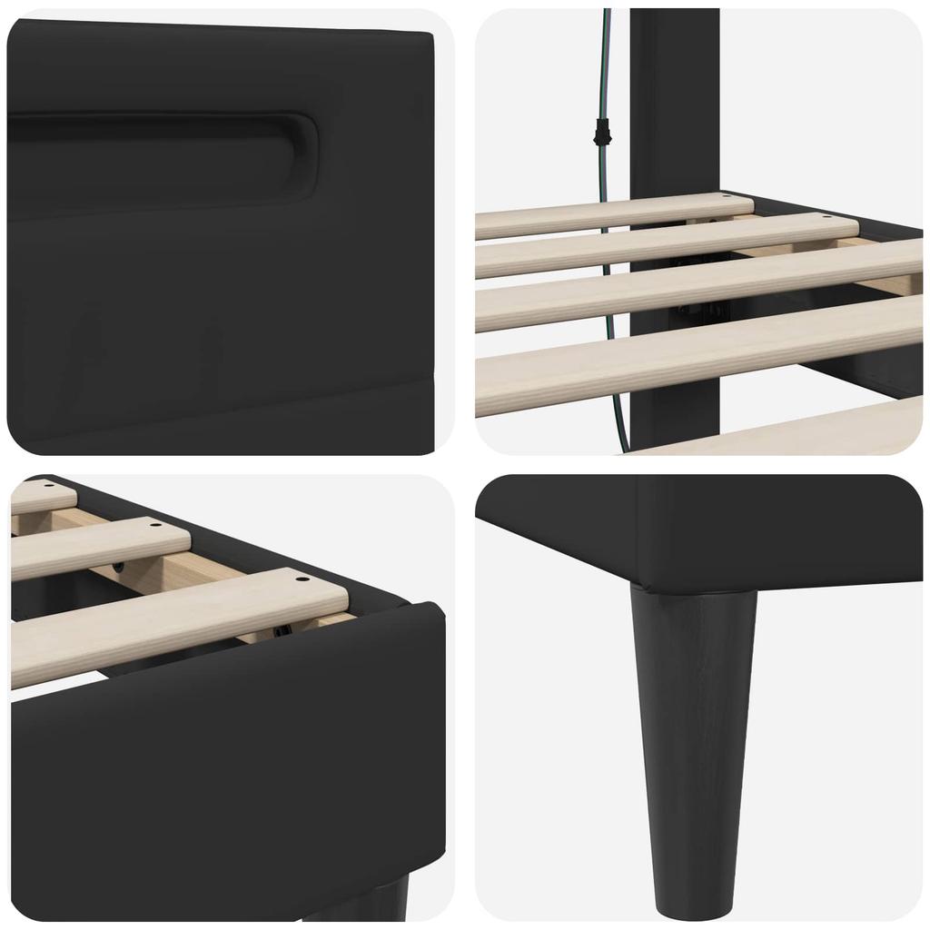 LED Light Strip Bed Frame Black 120 X 190 Cm Faux Leather
