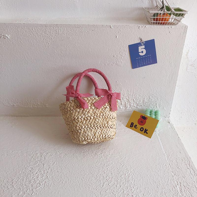 Trendy Korean Style Children s Handbag Colorful Woven Basket Bag For Summer Outings красный