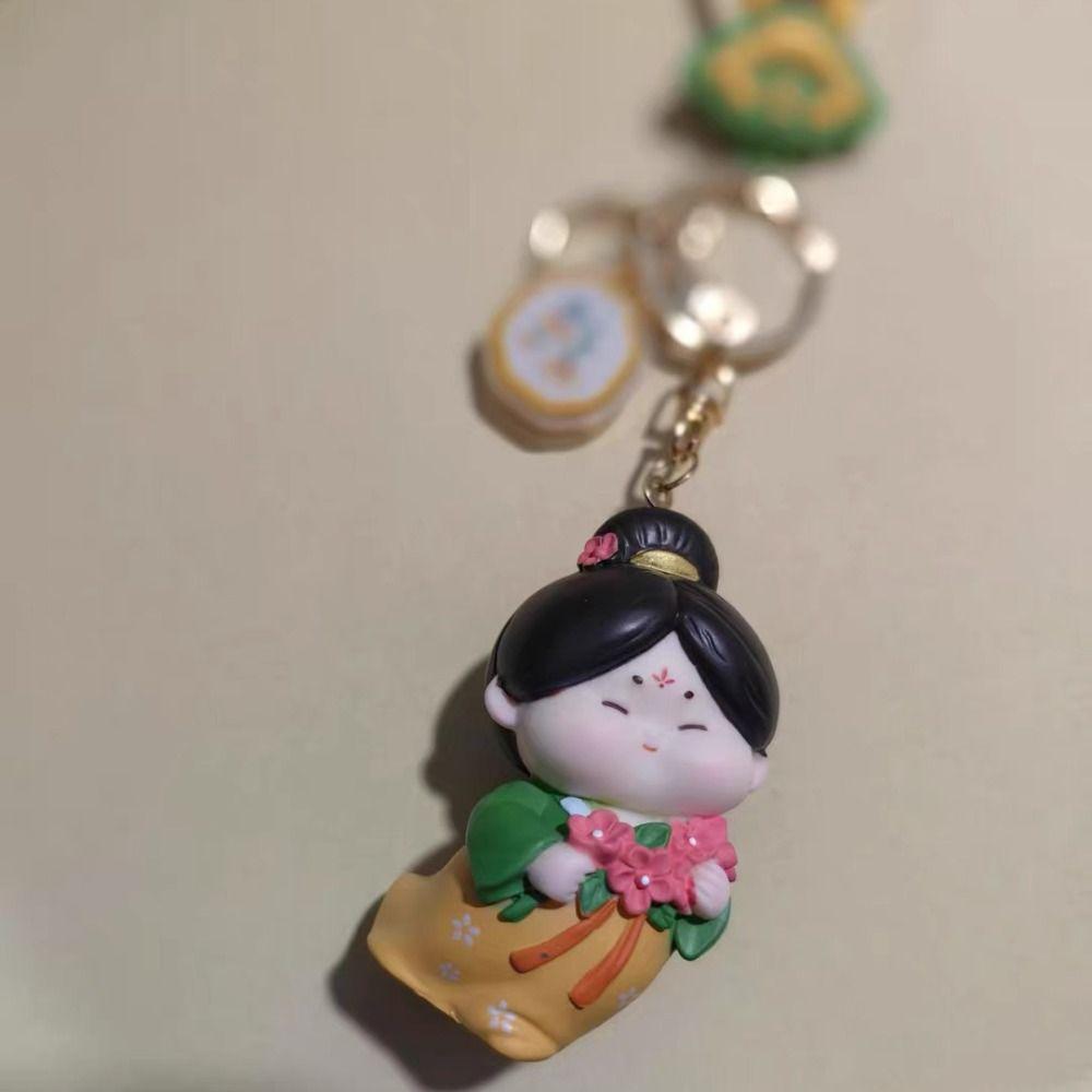Anti-lost Chinese Style Keychain Resin Car Key Ring Ornaments Tang Dynasty Doll Pendant  Gifts
