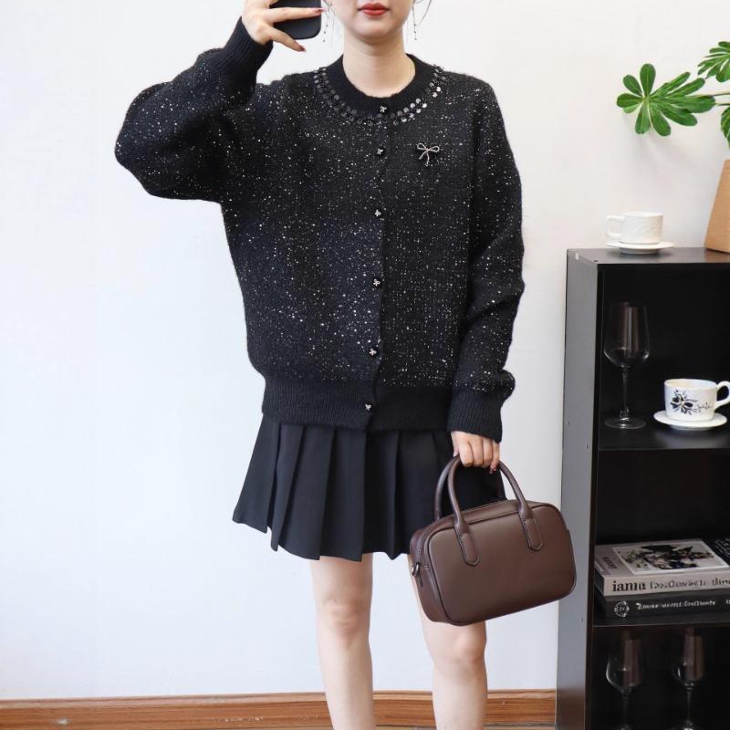 Knitted cardigan autumn and winter new loose sequined bow sweater jacket women