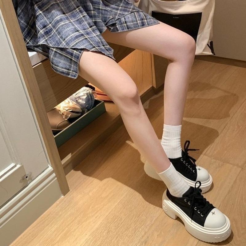 Round-toed Thick-soled, Coarse-heeled Height-increasing Shoes for Women's Casual Large-head Board Shoes