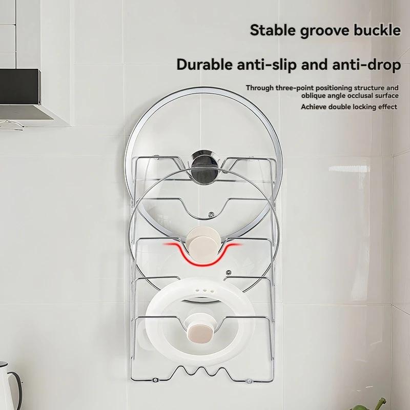 Porta Coperchi Pentole Multifunzione da Parete per Cucina Domestica, Perforato a Cinque Strati