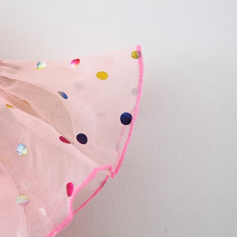 Summer New Year-old Girl Baby Wave Point Fluffy Mesh Skirt Baby Girl Flying Sleeve Princess Skirt Fairy Girl Skirt
