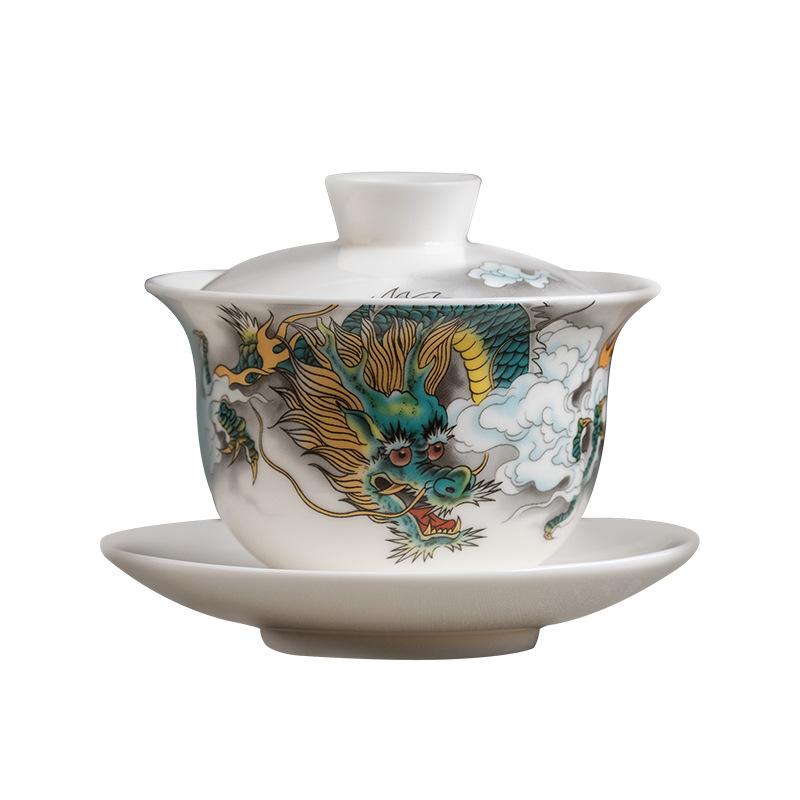 Longteng Jade Porzellan Sancai Gaiwan Hochwertige Geschäftsgeschenke für leitende Lehrer und Väter, hochwertige Souvenirs für die Jahresversammlung des Unternehmens