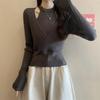 Fake Two Hanging Neck Knitted Bottom Shirt for For Women In Spring and Autumn Slim Look Chic Chic with Sweater Long-sleeved Blouse